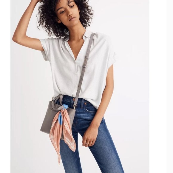 Madewell Central Stripe Oversized Fit Button-Down Red and White Shirt XS - Picture 2 of 10